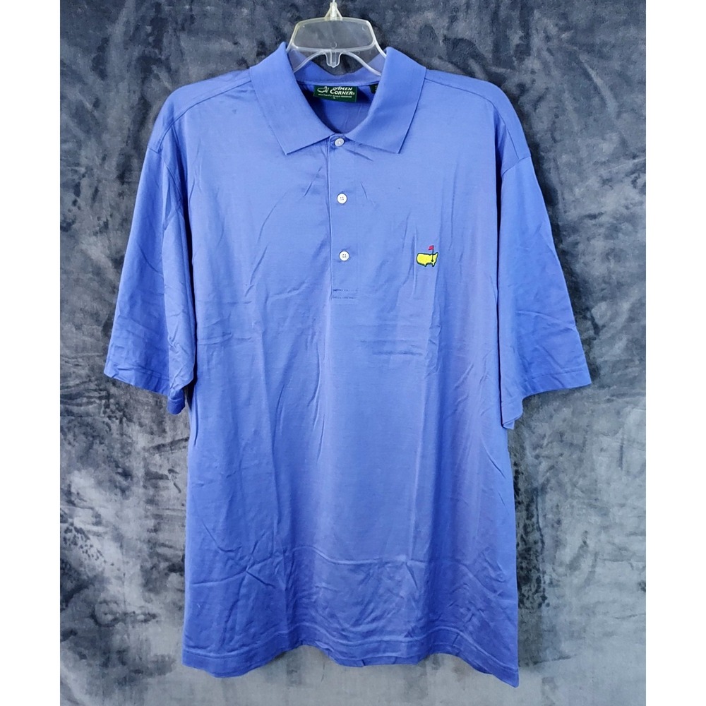 Vtg Masters Amen Corner 80s Polo  Shirt Men Large Blue Cotton Golf Hong Kong NOS - Picture 4 of 13